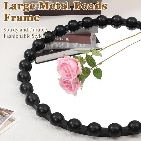 AAZZKANG Round Mirror with Metal Beaded Frame Black Circle Wall Mirrors Large 20" Decorative Modern for Bedroom Living Room Bathroom Entryway Hanging in Kuwait