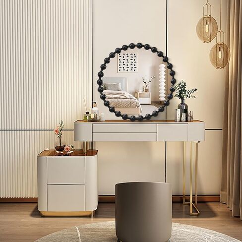 AAZZKANG Round Mirror with Metal Beaded Frame Black Circle Wall Mirrors Large 20" Decorative Modern for Bedroom Living Room Bathroom Entryway Hanging in Kuwait