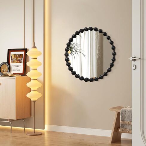 AAZZKANG Round Mirror with Metal Beaded Frame Black Circle Wall Mirrors Large 20" Decorative Modern for Bedroom Living Room Bathroom Entryway Hanging in Kuwait