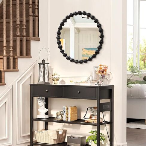 AAZZKANG Round Mirror with Metal Beaded Frame Black Circle Wall Mirrors Large 20" Decorative Modern for Bedroom Living Room Bathroom Entryway Hanging in Kuwait