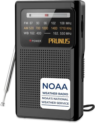 PRUNUS NOAA Weather Radio AM FM, Battery Powered Radio by AA, Transistor Radio, Earphone Jack, Portable Radio AM FM WB for Emergency, Hurricane, Floods, snowstorms in Kuwait