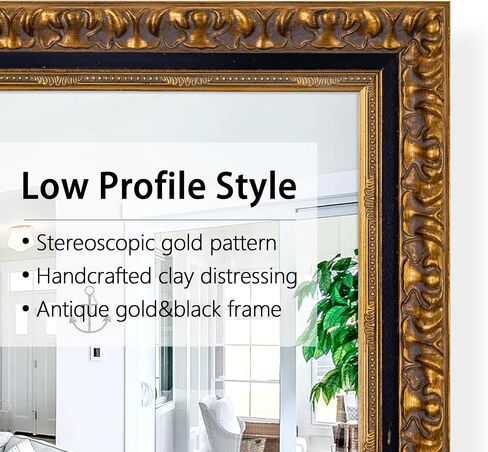 Chende Vintage Gold Mirror, 40''x28'' Large Living Room Mirror with Black Gold Wood Frame, Retro Ornate Mirrors Wall Decor for Dining Room, Entryway, Fireplace, Bathroom in Saudi Arabia