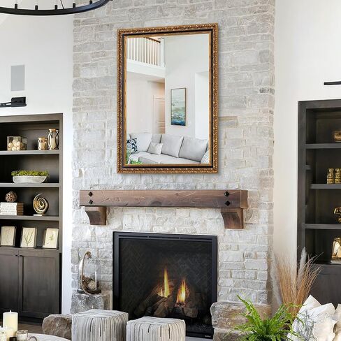 Chende Vintage Gold Mirror, 40''x28'' Large Living Room Mirror with Black Gold Wood Frame, Retro Ornate Mirrors Wall Decor for Dining Room, Entryway, Fireplace, Bathroom in Saudi Arabia