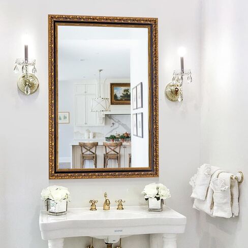 Chende Vintage Gold Mirror, 40''x28'' Large Living Room Mirror with Black Gold Wood Frame, Retro Ornate Mirrors Wall Decor for Dining Room, Entryway, Fireplace, Bathroom in Saudi Arabia