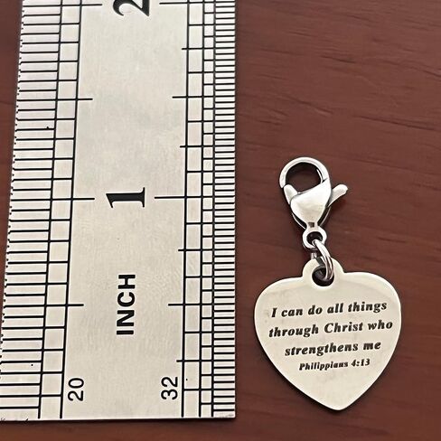 AMOBESTER Heart-Shaped Christian Bible Verse Clip on Charms Religious Jewelry Charms I can do all things through Christ who strengens me in Saudi Arabia