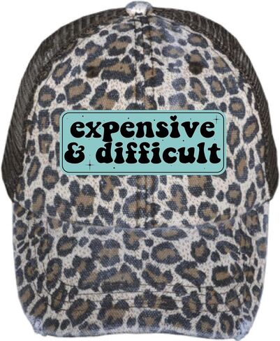 Expensive and Difficult Hat, Leopard Ponytail Trucker Hat, Bougie Funny Hat for Women, Sassy Patch Cap, Messy Bun Hat, High Maintenance Hat (Brown Leopard) in Kuwait