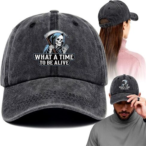 What a Time to Be Alive Funny Printed Cotton Baseball Cap Adjustable Retro Washed Lightweight and Breathable Unisex Humor Sun Hat, Gifts for Man Woman Friend Bestie Coworker Family Teenager Black in Saudi Arabia