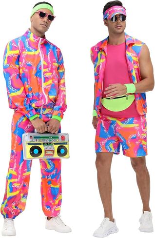 80s Men Workout Costume, Neon Retro 80s Tracksuit, Couples Costume Set (Workout - XL/Tracksuit - L) in Saudi Arabia