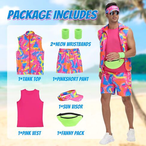 80s Men Workout Costume, Neon Retro 80s Tracksuit, Couples Costume Set (Workout - XL/Tracksuit - L) in Saudi Arabia