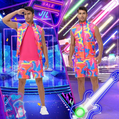 80s Men Workout Costume, Neon Retro 80s Tracksuit, Couples Costume Set (Workout - XL/Tracksuit - L) in Saudi Arabia
