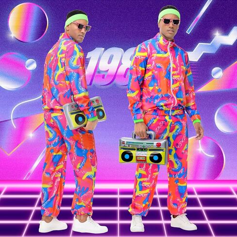 80s Men Workout Costume, Neon Retro 80s Tracksuit, Couples Costume Set (Workout - XL/Tracksuit - L) in Saudi Arabia
