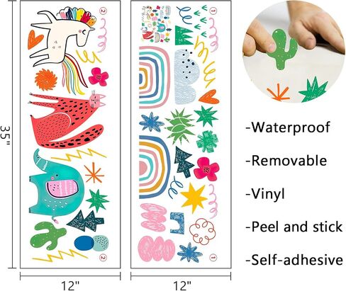 Mfault Boho Colorful Abstract Pattern Wall Decals Stickers, Rainbow Elephant Leopard Horse Nursery Decorations Kids Bedroom Art, Flower Plant Baby Toddler Girls Boys Room Playroom Decor in Kuwait