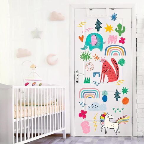 Mfault Boho Colorful Abstract Pattern Wall Decals Stickers, Rainbow Elephant Leopard Horse Nursery Decorations Kids Bedroom Art, Flower Plant Baby Toddler Girls Boys Room Playroom Decor in Kuwait