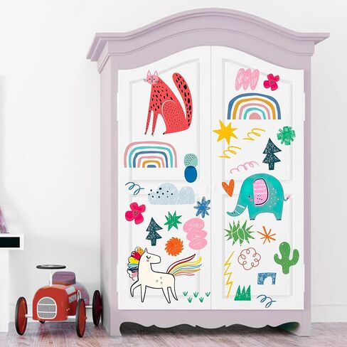 Mfault Boho Colorful Abstract Pattern Wall Decals Stickers, Rainbow Elephant Leopard Horse Nursery Decorations Kids Bedroom Art, Flower Plant Baby Toddler Girls Boys Room Playroom Decor in Kuwait