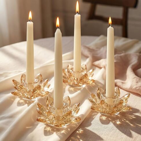 Crystal Lotus Taper Candle Holder, Glass Candlestick Holder, Fits 0.9" Taper Candles, Exquisite Faceted Design for Wedding Dining Table Home Decor Party Centerpiece,Nice Gift for Her (2, Clear) in Saudi Arabia