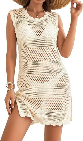 MANGOPOP Swimsuit Coverup for Women Crochet Cover Up 2026 Summer Bathing Suit Coverups Mesh Knit Beach Dress Vacation Outfits in Kuwait