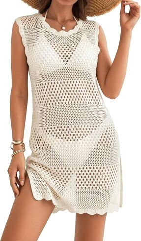 MANGOPOP Swimsuit Coverup for Women Crochet Cover Up 2026 Summer Bathing Suit Coverups Mesh Knit Beach Dress Vacation Outfits in Kuwait