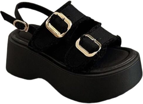 Summer women's thick-soled height-increasing sandals with a fashionable double-strap design are casual and comfortable, suitable for outdoor daily life in Kuwait