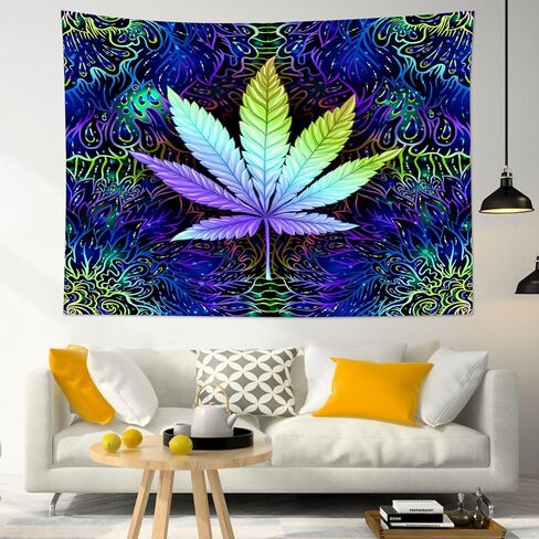 AUEEA Weed Leaf Tapestry for Bedroom Aesthetic Trippy Marijuana Cool Wall Tapestry Psychedelic Cannabis Hippie Wall Hanging for Living Room College Dorm Decor, 60x40 Inch in Saudi Arabia