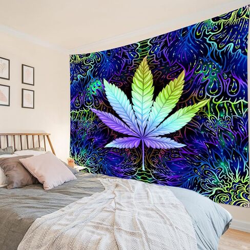 AUEEA Weed Leaf Tapestry for Bedroom Aesthetic Trippy Marijuana Cool Wall Tapestry Psychedelic Cannabis Hippie Wall Hanging for Living Room College Dorm Decor, 60x40 Inch in Saudi Arabia