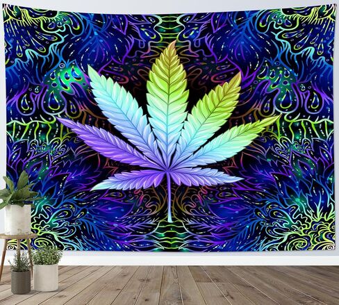 AUEEA Weed Leaf Tapestry for Bedroom Aesthetic Trippy Marijuana Cool Wall Tapestry Psychedelic Cannabis Hippie Wall Hanging for Living Room College Dorm Decor, 60x40 Inch in Saudi Arabia