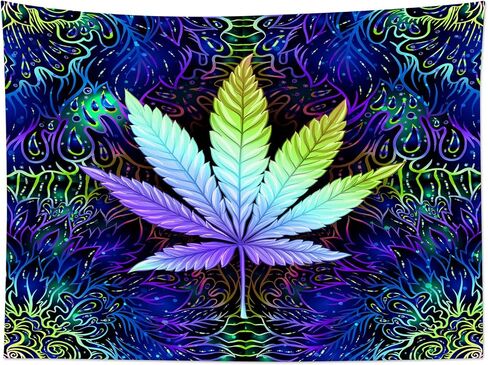 AUEEA Weed Leaf Tapestry for Bedroom Aesthetic Trippy Marijuana Cool Wall Tapestry Psychedelic Cannabis Hippie Wall Hanging for Living Room College Dorm Decor, 60x40 Inch in Saudi Arabia