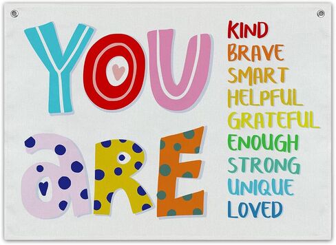 Boho Classroom Wall Decor, You Are Kind Brave Smart Motivational Canvas Banner, 20x30 inches Positive Affirmations Wall Hanging Flag Linen Tapestry Decorations for Nursery Playroom -011 in Saudi Arabia