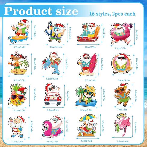 howaf 32pcs الصيف عيد الميلاد الحلي لشجرة، زينة عيد الميلاد الاستوائية شنقا الحلي فلامنغو سانتا كلوز القواطع الخشبية مع حبل لشاطئ الصيف سانتا أشجار النخيل الديكور in Kuwait