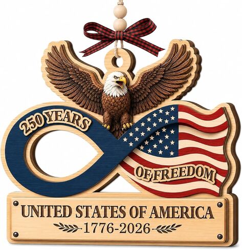 250th Anniversary USA Ornament – 2 Layers Wooden Decoration – ‘250 Years of Freedom’– United of States 1776-2026’, USA 250th Anniversary Merchandise for American - Independence Day & 4th of July Décor in Saudi Arabia