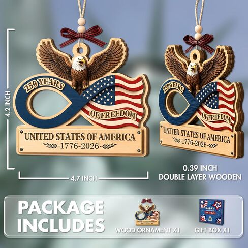 250th Anniversary USA Ornament – 2 Layers Wooden Decoration – ‘250 Years of Freedom’– United of States 1776-2026’, USA 250th Anniversary Merchandise for American - Independence Day & 4th of July Décor in Saudi Arabia