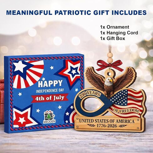 250th Anniversary USA Ornament – 2 Layers Wooden Decoration – ‘250 Years of Freedom’– United of States 1776-2026’, USA 250th Anniversary Merchandise for American - Independence Day & 4th of July Décor in Saudi Arabia