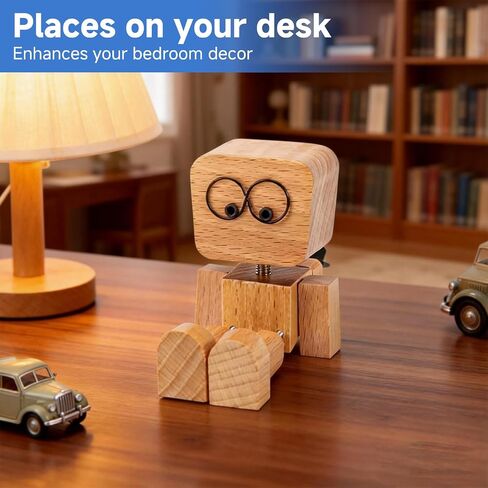 Shaking Wooden Man Figurine - 12PCS Magnetic Changeable Faces, Handmade Spring Legs Wobbly Doll for Car Dashboard & Office Desk Decor, Funny Kinetic Desktop Ornament Creative Gift in Kuwait