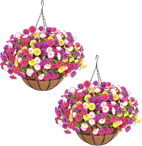 Elyum Artificial Hanging Flowers for Outdoors, UV Resistant Fake Flowers with Hanging Baskets, Artificial Flowers for Decoration Outdoors Garden, Spring Decor for Patio Porch(Mixed Color) in Saudi Arabia