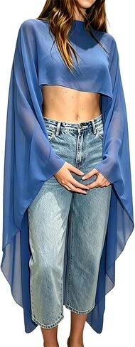 Women Casual Chiffon Long Cape Shawl Wrap Sheer Poncho Top Cover Ups Evening Dresses Party Capelets in Saudi Arabia