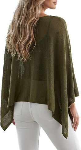 AOZAG Womens Sheer Knit Poncho Summer Oversized Shawl Lightweight Batwing Long Sleeve Pullover Shrug Sweater in Kuwait
