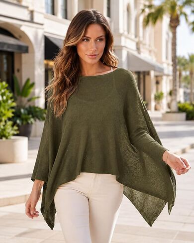 AOZAG Womens Sheer Knit Poncho Summer Oversized Shawl Lightweight Batwing Long Sleeve Pullover Shrug Sweater in Kuwait