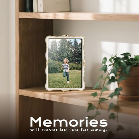Metal Bow Picture Frame 5x7 Photo Frames with High Definition Glass Front Gift Ideas Tabletop Home Decorative, Gold & White in Saudi Arabia