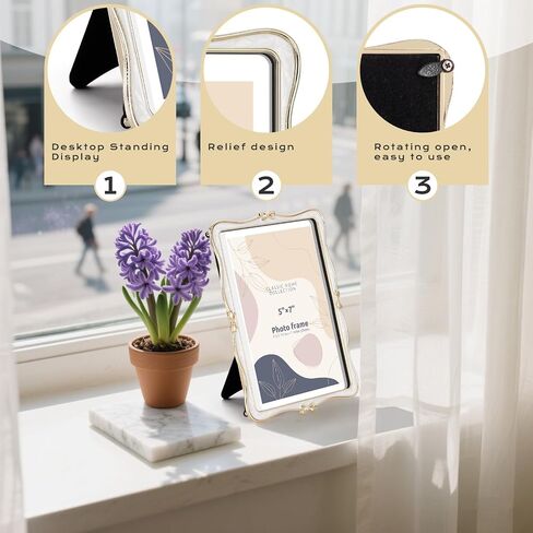 Metal Bow Picture Frame 5x7 Photo Frames with High Definition Glass Front Gift Ideas Tabletop Home Decorative, Gold & White in Saudi Arabia