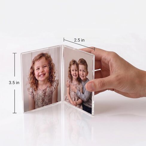 إطار صورة مقاس 2.5 × 3.5 - إطارات صور بحجم المحفظة، إطار صور صغير، إطارات صغيرة، حامل صور بمحفظة مزدوجة من الأكريليك الشفاف لصورتين عموديتين على سطح المكتب، وسيت لطيف 2x3 in Kuwait