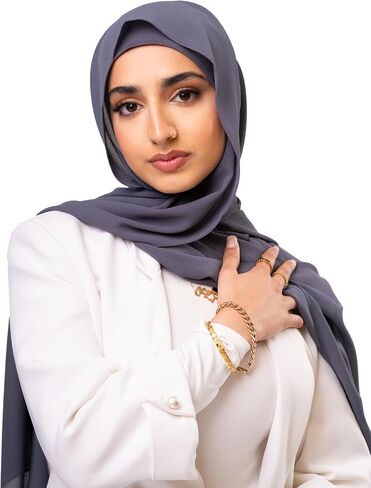 KHELANI طقم حجاب شيفون فاخر وغطاء سفلي متطابق، وشاح رأس إسلامي للنساء، وشاح شيفون غير قابل للانزلاق شال in Kuwait