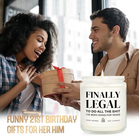 Petalsun Funny 21st Birthday Gift for Her Him - Lavender Natural Soy Wax Candle - 21 Year Old Birthday Gift for Her Him Daughter Son Sister Friend, Finally Legal 21st Birthday Candle Decorations(7oz) in Saudi Arabia