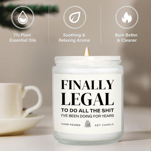 Petalsun Funny 21st Birthday Gift for Her Him - Lavender Natural Soy Wax Candle - 21 Year Old Birthday Gift for Her Him Daughter Son Sister Friend, Finally Legal 21st Birthday Candle Decorations(7oz) in Saudi Arabia