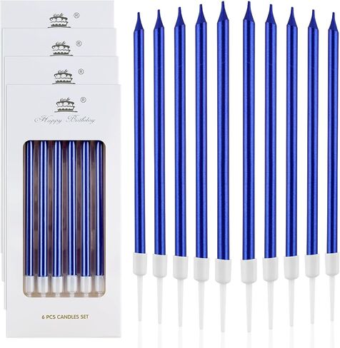 60 Pcs Blue Long Thin Metallic Birthday Cake Candles, Tall Glitter Cupcake Candles Metallic Birthday Candles for Birthday Wedding Party Decoration,10 Boxes(6 Pcs/Box) in Saudi Arabia