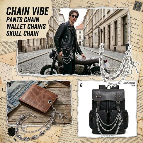 2 Pcs Skull Pants Chain for Men Wallet, Heavy Jean Chains for Biker Pocket Mens Belt Goth in Saudi Arabia