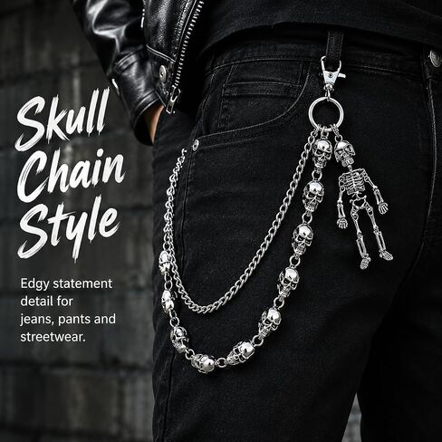 2 Pcs Skull Pants Chain for Men Wallet, Heavy Jean Chains for Biker Pocket Mens Belt Goth in Saudi Arabia