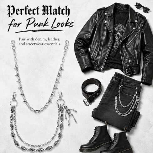 2 Pcs Skull Pants Chain for Men Wallet, Heavy Jean Chains for Biker Pocket Mens Belt Goth in Saudi Arabia