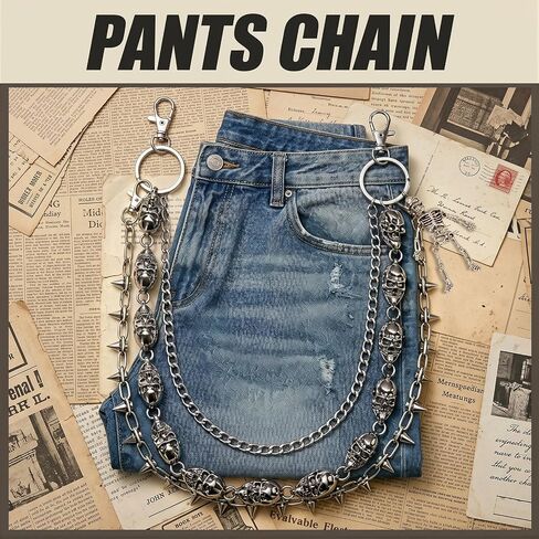 2 Pcs Skull Pants Chain for Men Wallet, Heavy Jean Chains for Biker Pocket Mens Belt Goth in Saudi Arabia