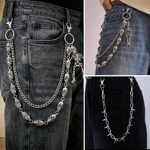 2 Pcs Skull Pants Chain for Men Wallet, Heavy Jean Chains for Biker Pocket Mens Belt Goth in Saudi Arabia