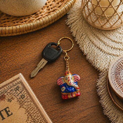 LOVENSPIRE Handmade Ceramic Ganesha Keychain Amulet Keyring Door Car Key Chains Good Luck Charms Key Holder Housewarming Gift in Saudi Arabia