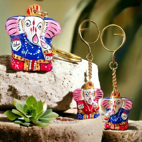 LOVENSPIRE Handmade Ceramic Ganesha Keychain Amulet Keyring Door Car Key Chains Good Luck Charms Key Holder Housewarming Gift in Saudi Arabia